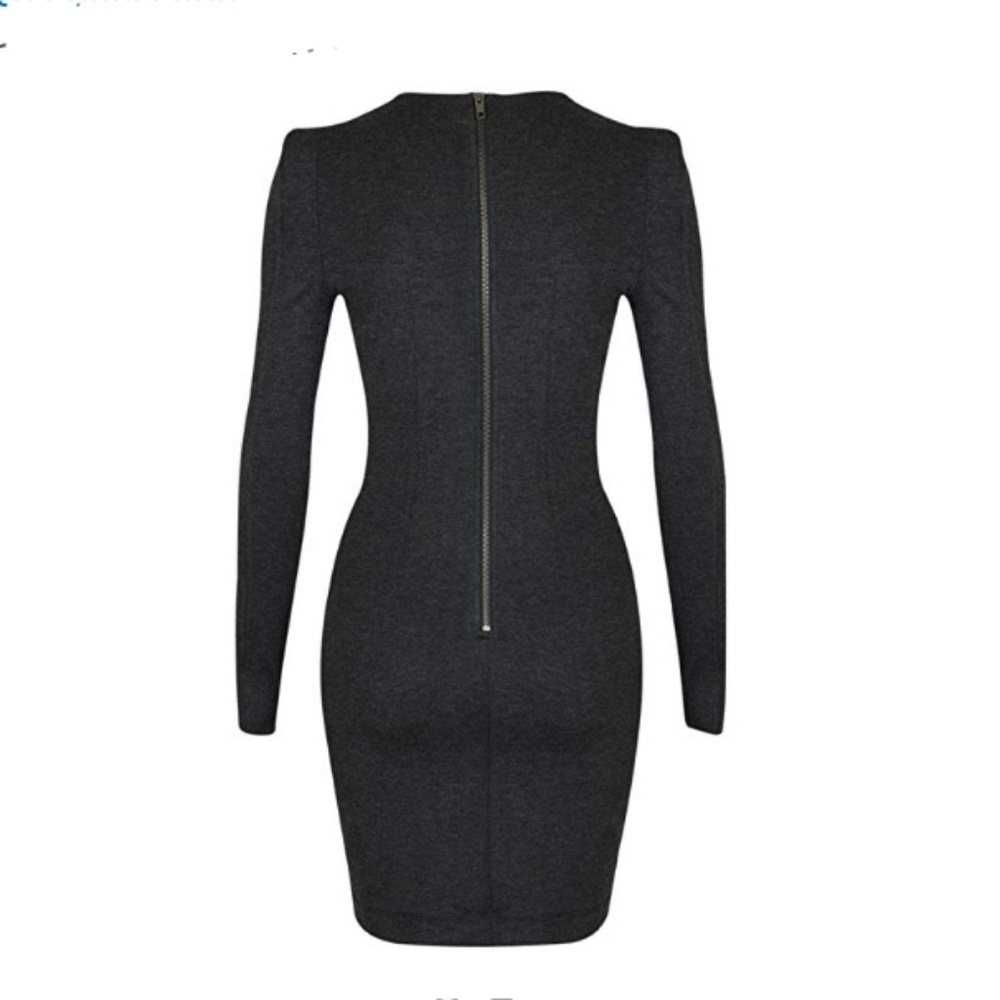 French Connection Black V-neck Dress Long Sleeves - Picture 4 of 7